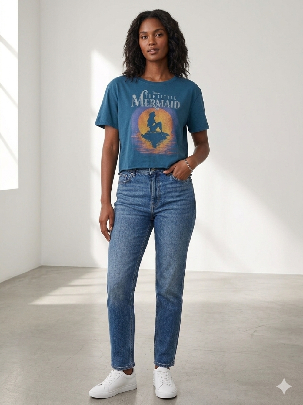 Disney The Little Mermaid Cropped Graphic Tee - Teal & Yellow